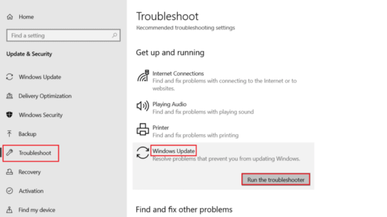 troubleshooter menu